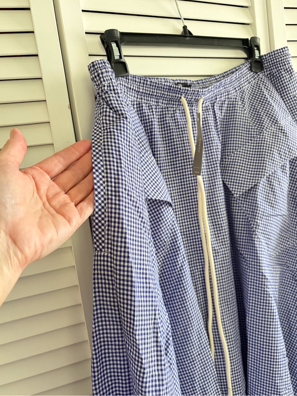 J. Crew Blue Gingham A-Line Skirt with Drawstring - Picture 6 of 7